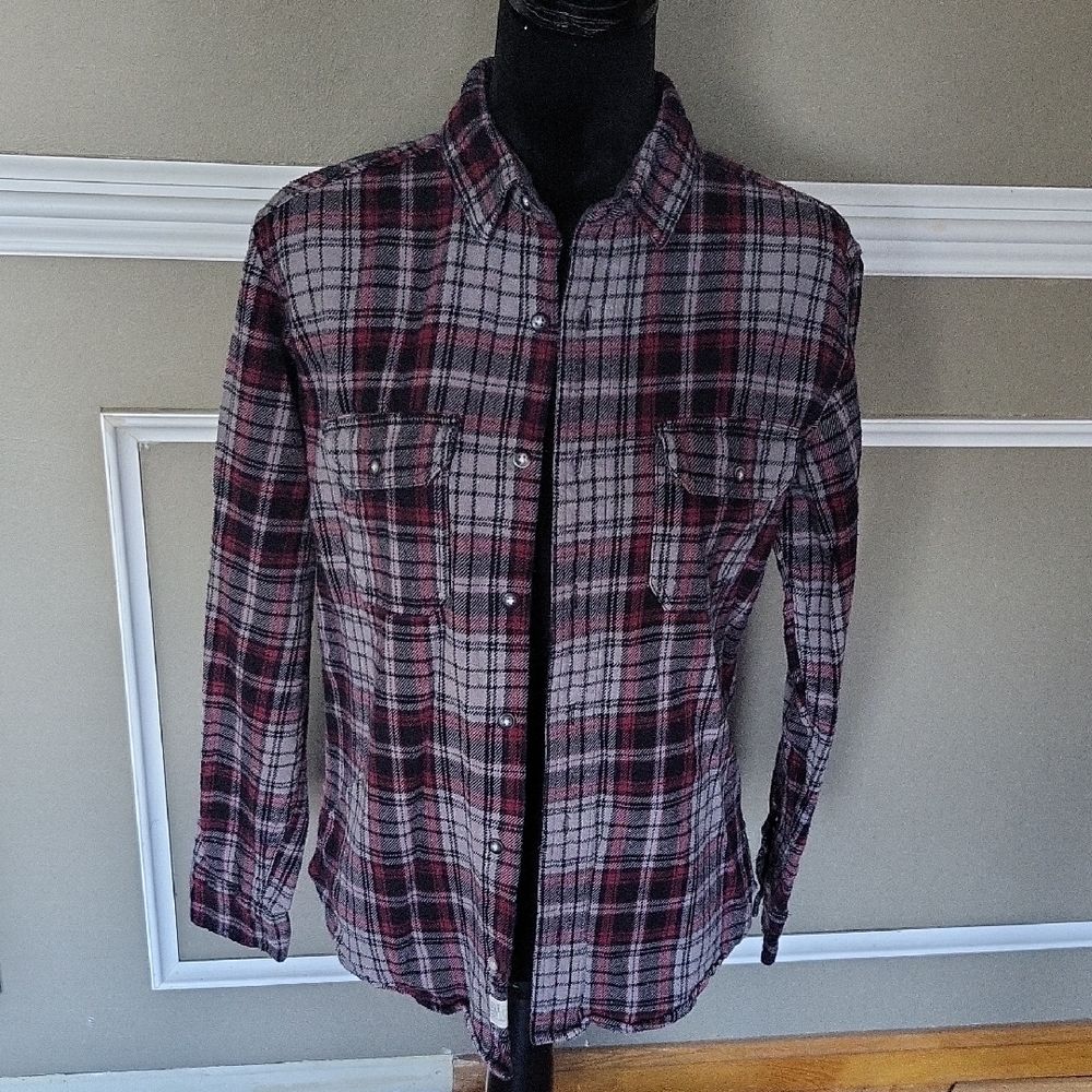 PD&C Women's Plaid Button Down Shirt - Red and Black